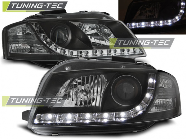 LED Tagfahrlicht-Design Scheinwerfer für Audi A3 8P 04-08 schwarz